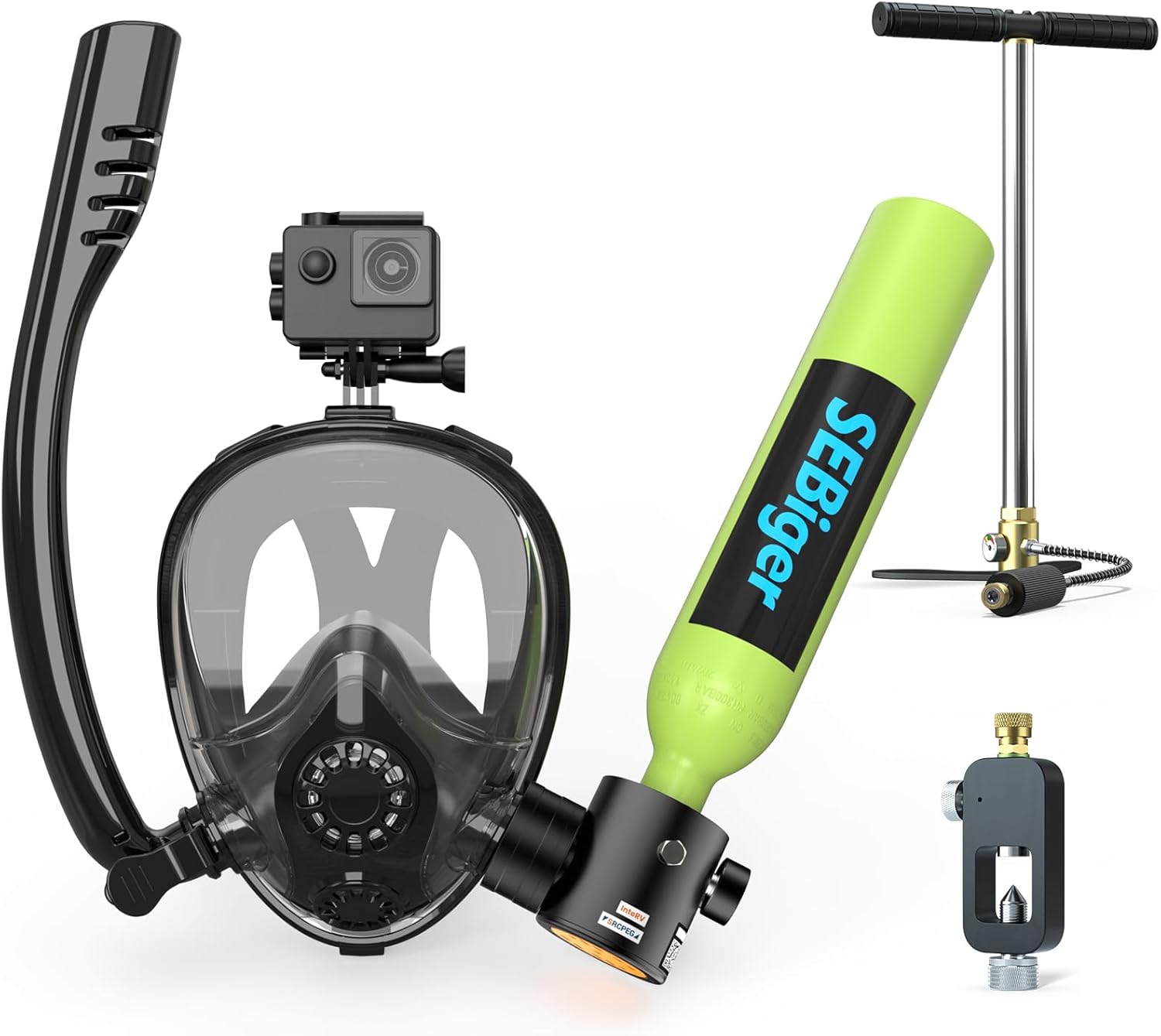 Snorkel Mask Full Face - Mini Bombola Subacquea 0.5L con Maschera